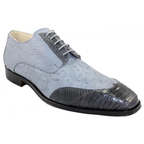Fennix Italy 4179 Grey Genuine Lizard / Ostrich Lace-Up Shoes.